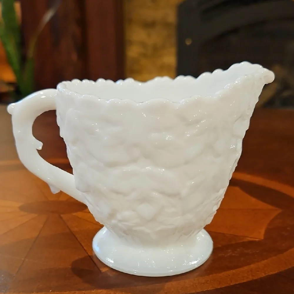 Westmoreland Bramble Pattern Milk Glass Open Sugar & Creamer, Set of 2